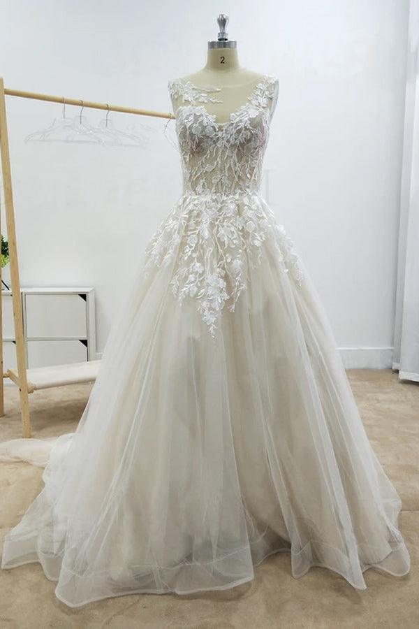 Vestido de novia playero con apliques florales corte A y espalda descubierta WD467