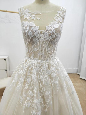 Robe de mariée de plage à imprimé floral en A, dos nu, WD467