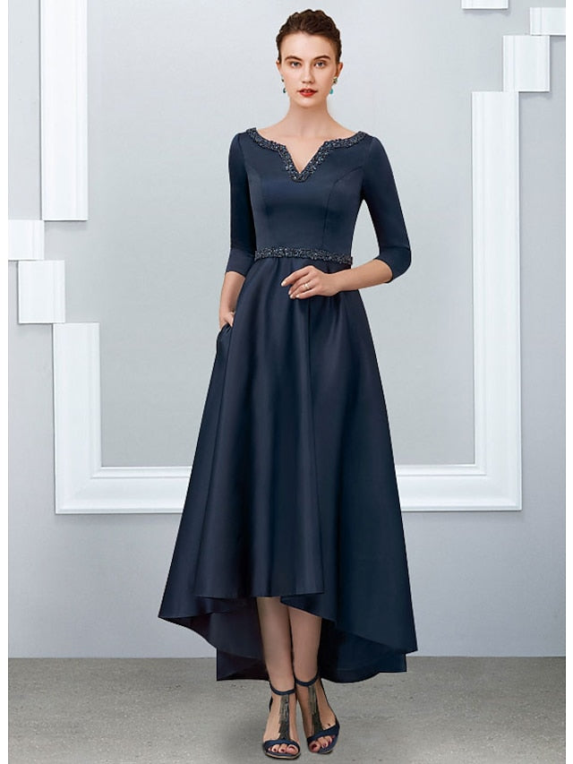Vestidos asimétricos de corte princesa con escote en V para la madre de la novia 