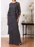 Vestidos de corte princesa/línea A para la madre de la novia con cuello joya y largo hasta el suelo 