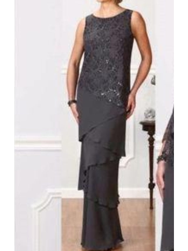 Vestidos de corte princesa/línea A para la madre de la novia con cuello joya y largo hasta el suelo 