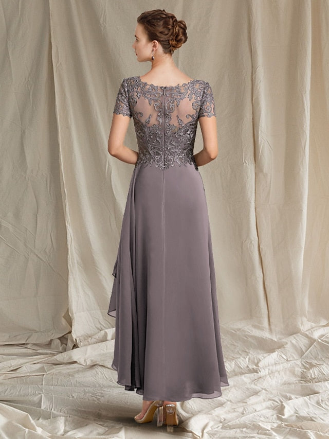 Robes de mère de la mariée de coupe trapèze/princesse, col en V, longueur thé 