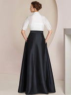 Robes de mère de la mariée 2 pièces, coupe trapèze/princesse, col chemise, manches courtes 