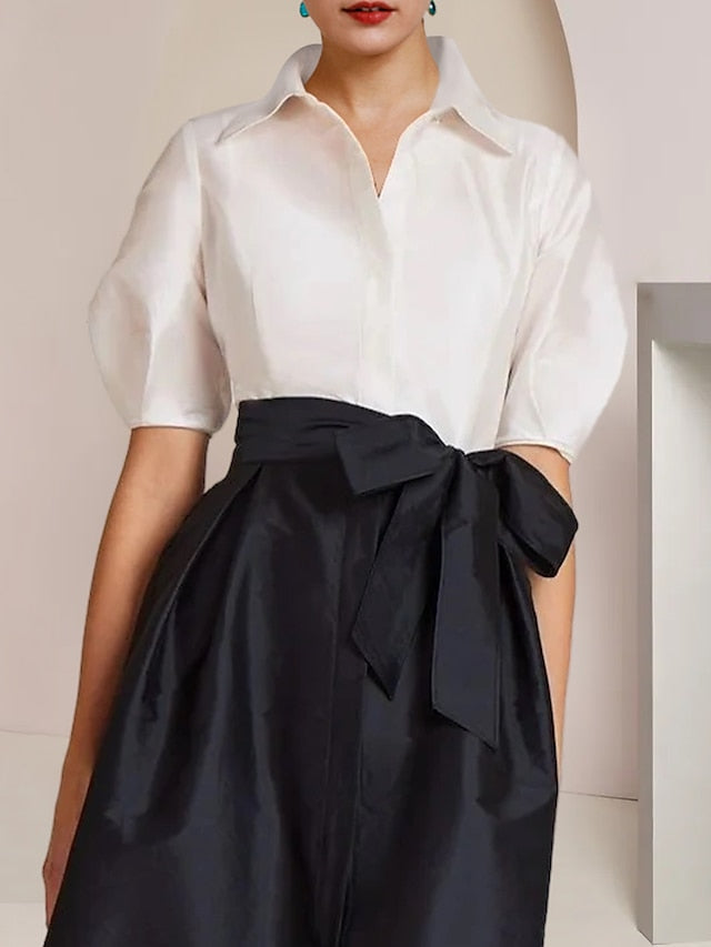 Robes de mère de la mariée 2 pièces, coupe trapèze/princesse, col chemise, manches courtes 