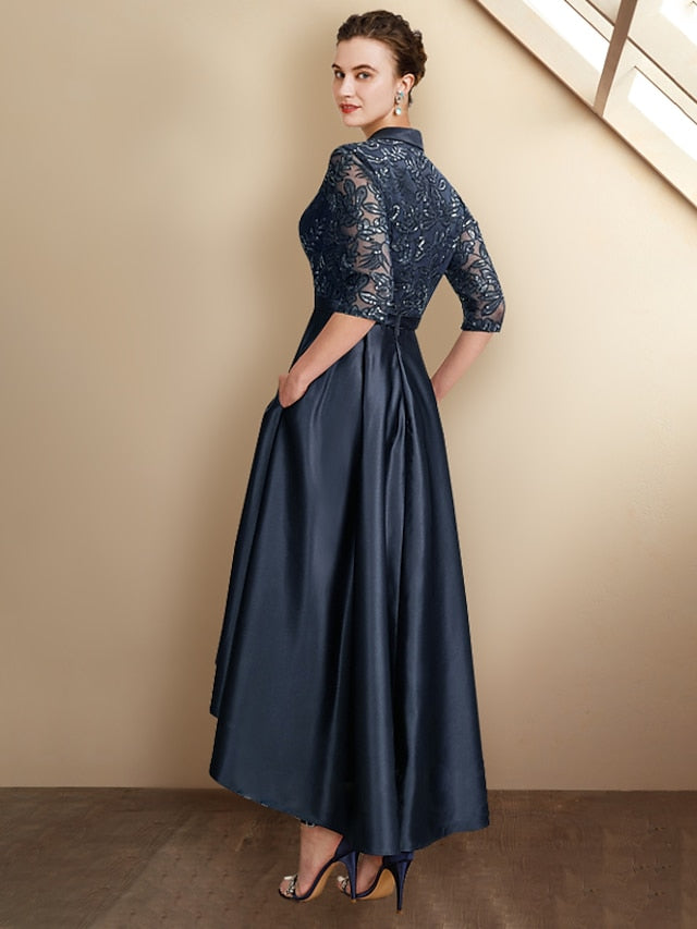 Vestidos de corte recto/columna con escote en V y largo hasta la rodilla para la madre de la novia 