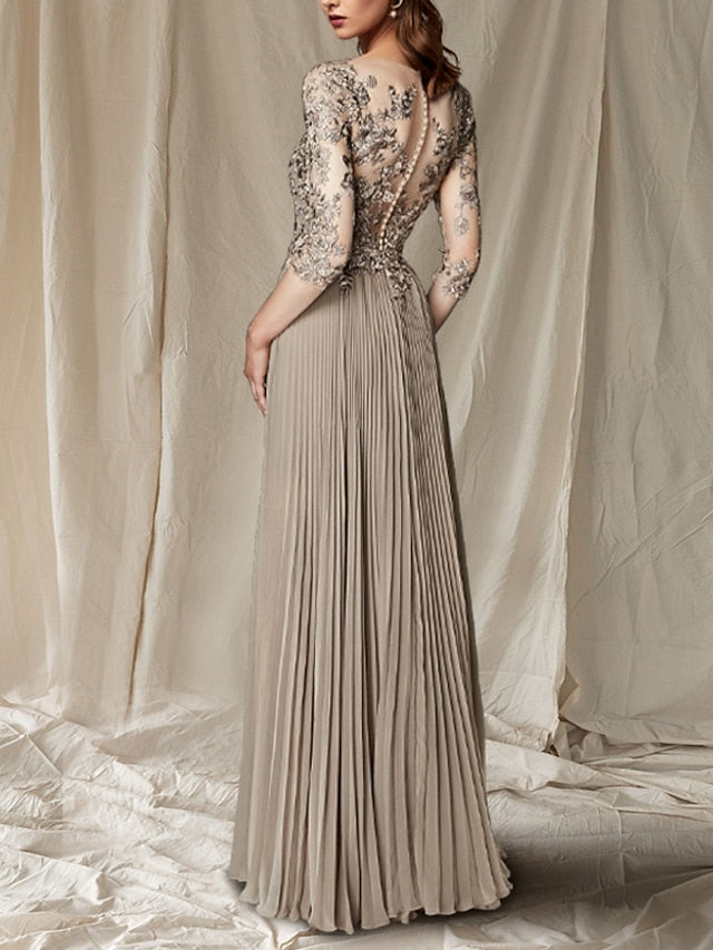 Vestidos de corte princesa/línea A con escote en V hasta el suelo para la madre de la novia 