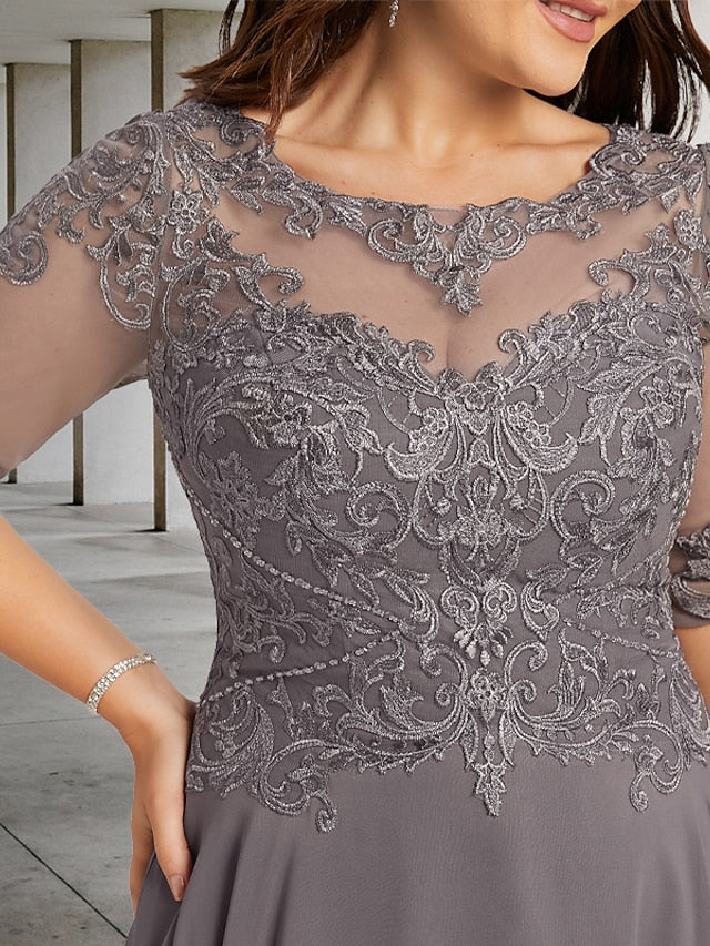 Robes de mère de la mariée coupe trapèze/décolleté princesse, longueur thé 