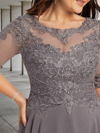 Robes de mère de la mariée coupe trapèze/décolleté princesse, longueur thé 
