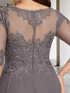 Robes de mère de la mariée coupe trapèze/décolleté princesse, longueur thé 