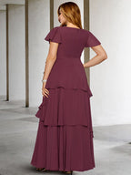 Vestidos de corte princesa/línea A con escote en V hasta el suelo para la madre de la novia 