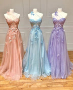 A-Line One Shoulder Black Long Prom Dress With 3D Appliques