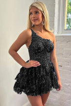 Vestido de fiesta de bienvenida, corte en A, un solo hombro, con apliques PD509