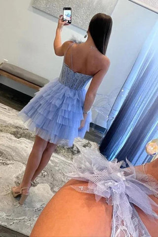 Vestido de fiesta de bienvenida de corte A, un solo hombro, encaje en capas, color lavanda PD516