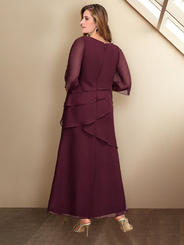 Vestidos de corte princesa/línea A con cuello joya y largo hasta el tobillo para la madre de la novia 