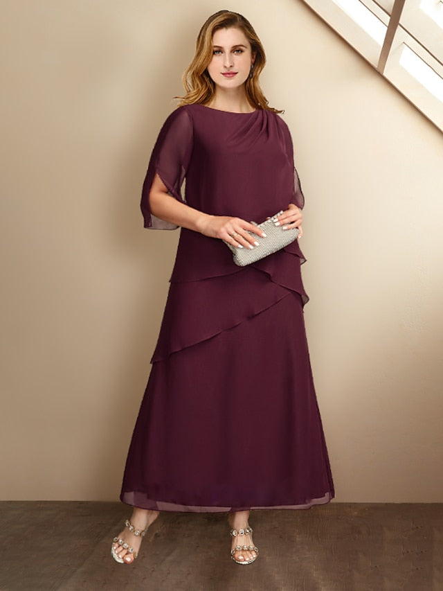 Vestidos de corte princesa/línea A con cuello joya y largo hasta el tobillo para la madre de la novia 