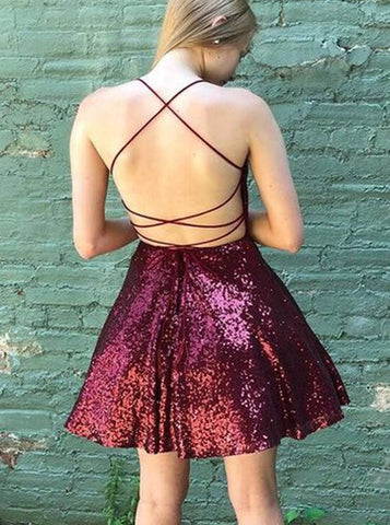 Sequins Ruffles Spaghetti Straps Mini Dresses SYH36