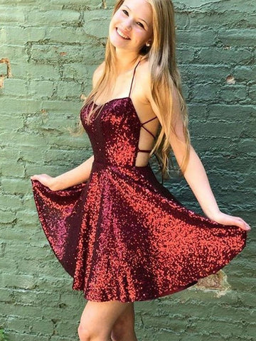 Sequins Ruffles Spaghetti Straps Mini Dresses SYH36