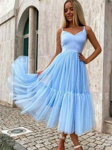 Tulle Ruffles Tea Length Dresses SYH37