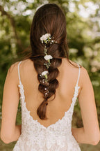 Vestido de novia rústico de tul con tirantes finos y corte en A con apliques WD656