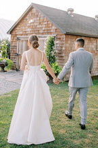 Vestido de novia sencillo, corte en A, escote cuadrado, estilo modesto WD745