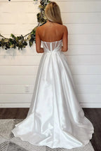 Vestido de novia blanco sin tirantes corte A, vestidos de novia sencillos WD717