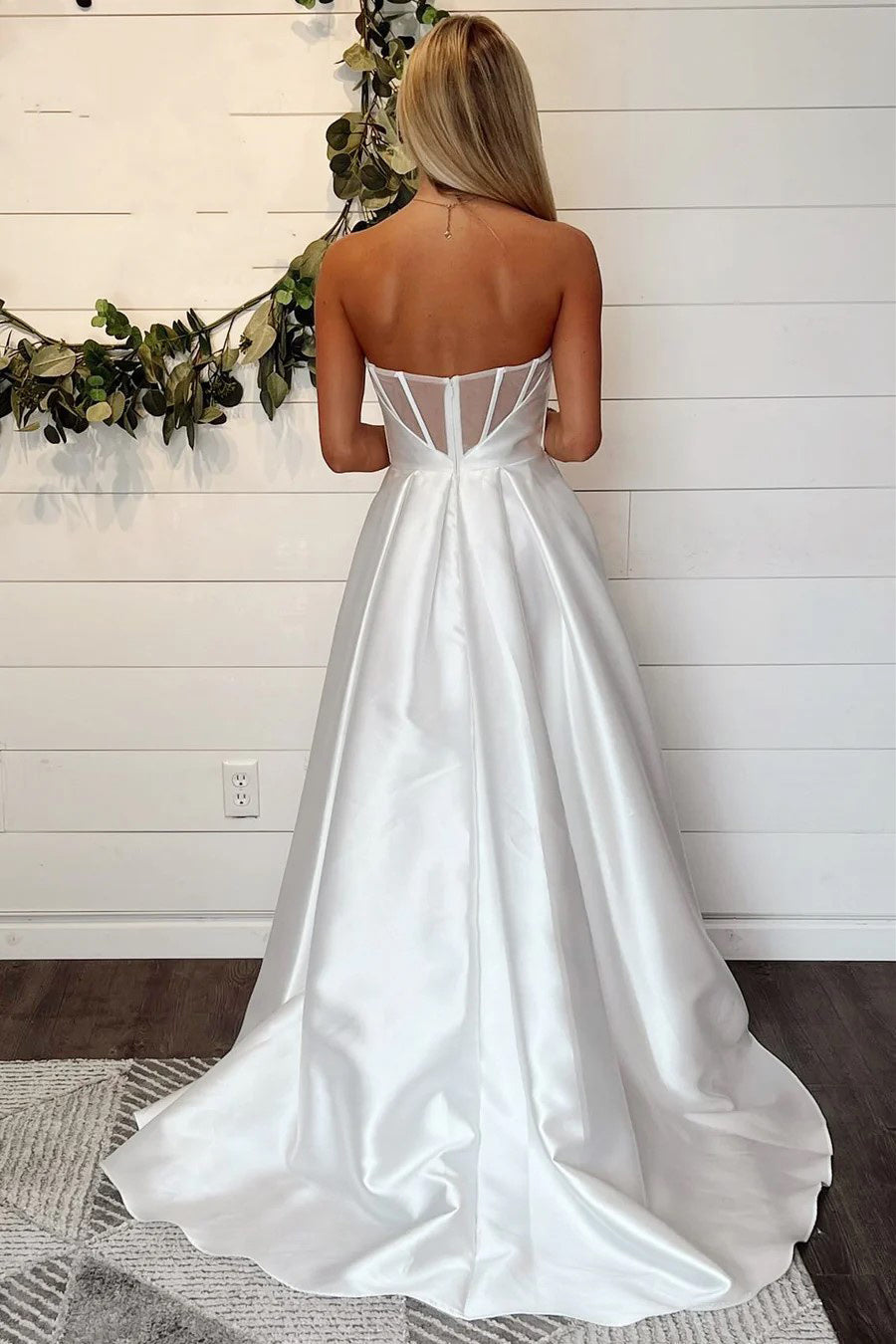 Vestido de novia blanco sin tirantes corte A, vestidos de novia sencillos WD717