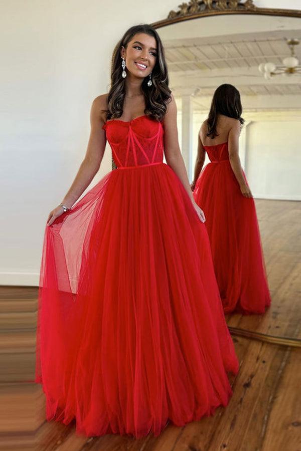 Vestido largo de fiesta de encaje negro con escote corazón y corte en A