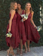 Vestido de dama de honor/baile/regreso a casa, corte en A, escote en V, encaje rosa perlado BD053