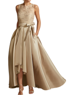 Vestidos de corte princesa/línea A para la madre de la novia, sin mangas, con cuello joya y encaje plisado. 