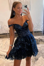 Vestido corto rojo de cóctel para fiesta de bienvenida con apliques de lentejuelas y corte en A PD497