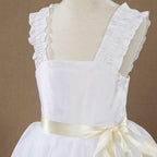 Vestido de niña de las flores de corte A, de tafetán a juego con tul, largo hasta la rodilla, escote cuadrado, tirantes, sin mangas