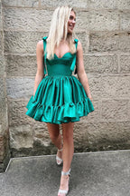 Vestidos de fiesta de bienvenida con escote corazón, corte en A, color rosa con volantes, PD491