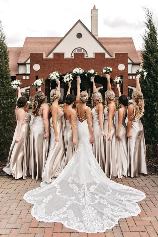 A-line Silk Satin Spaghetti Straps Bridesmaid Dresses, Wedding Party Dress