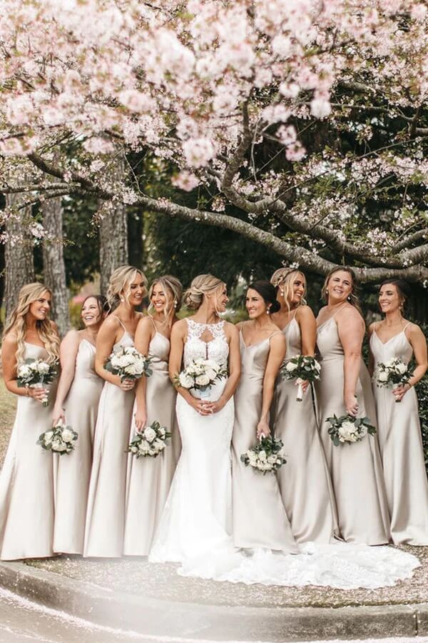 A-line Silk Satin Spaghetti Straps Bridesmaid Dresses, Wedding Party Dress