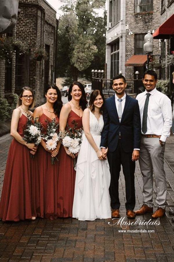 A-line Spaghetti Straps Long Bridesmaid Dresses, Wedding Party Dresses