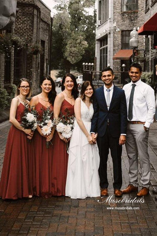 A-line Spaghetti Straps Long Bridesmaid Dresses, Wedding Party Dresses