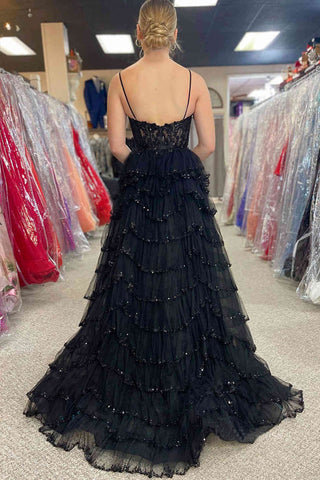 Vestidos de fiesta de encaje rosa con lentejuelas, escote pronunciado y tirantes en línea A