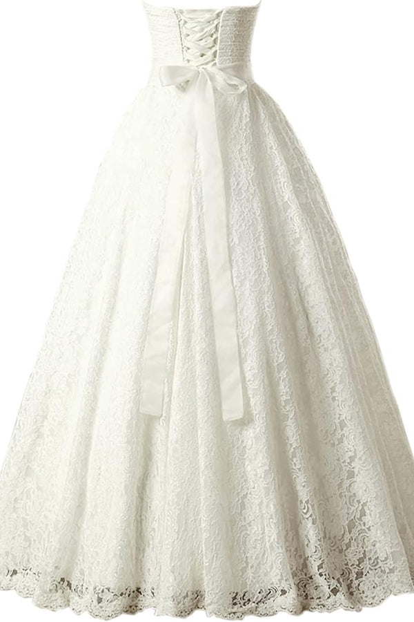 Vestido de novia elegante corte A con escote corazón y sin tirantes WD719