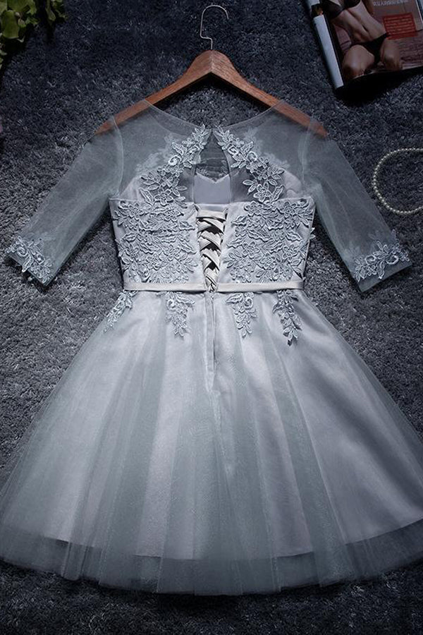Vestidos de fiesta de tul corte A, estilo minivestido, escote redondo, PD047