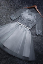 Vestidos de fiesta de tul corte A, estilo minivestido, escote redondo, PD047