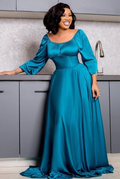 Robe de soirée simple, unie, coupe trapèze, manches longues Y5809