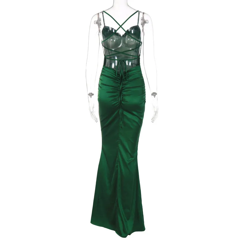 Vestido de sirena verde esmeralda para baile de graduación, vestido de noche sexy Y1829