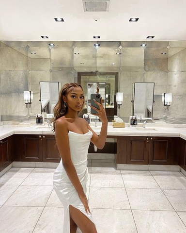 Elegante vestido largo de noche blanco sin tirantes, vestido de gala blanco Y7287