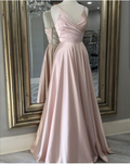 Vestido largo de noche rosa con escote en V y lazo en la espalda Y848