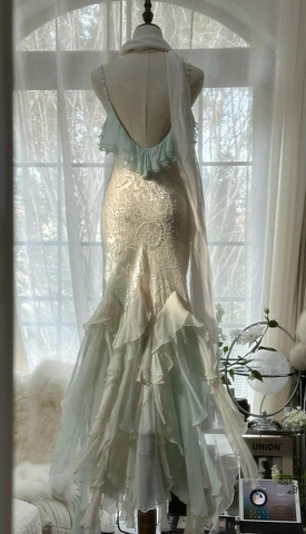 Classy Mint Green Temperament Mermaid Spaghetti Strap Chiffon Beaded Evening Dress Formal Prom Dress Y8546