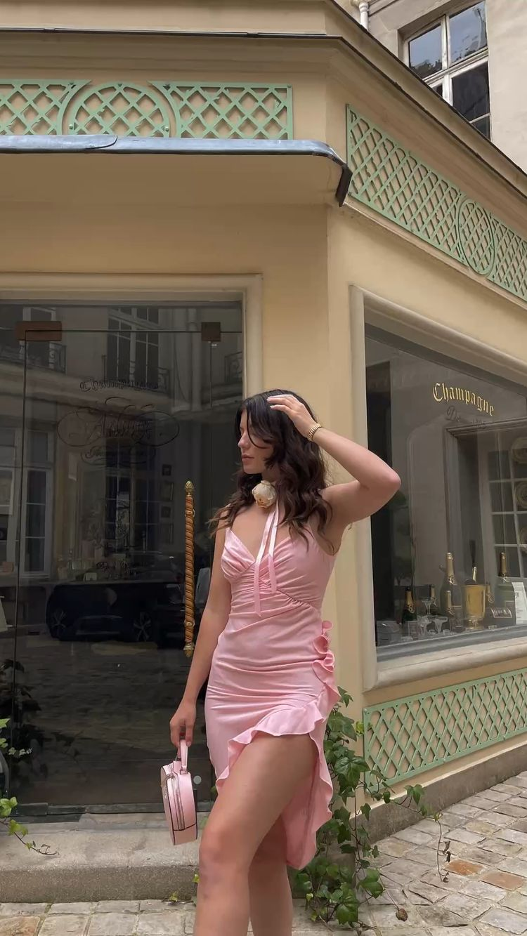 Robe de bal rose sexy à volants latéraux, robe de soirée rose Y2540