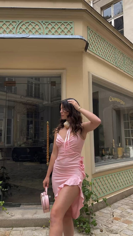 Sexy Pink Side Ruffle Homecoming Dress Pink Party Dress Y2540