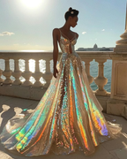Vestido de fiesta de corte A con lentejuelas y tul brillante Y8378