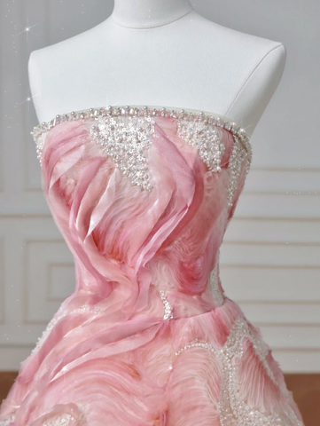 Robe de bal bustier rose de rêve en satin imprimé à sequins, robe de princesse pour anniversaire Y8604