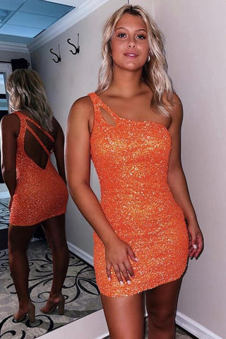 Bodycon One Shoulder Sequins Homecoming Dress